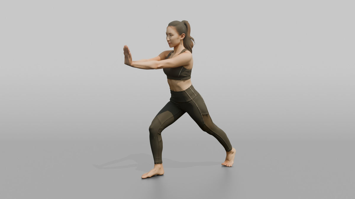 Fitness Influencer Woman Doing A Calf Stretch Against An Invisible Wall - 3D character model
