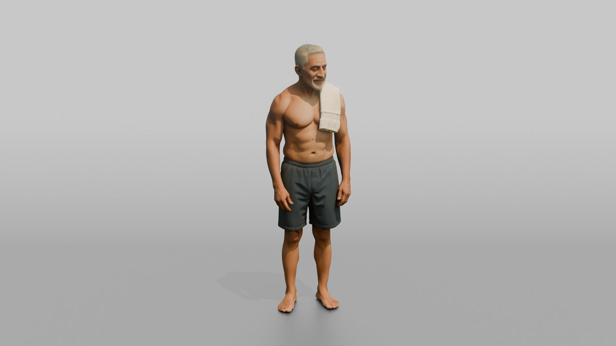 Spa Client Man Standing With A Small Hand Towel Over One Shoulder, Relaxed - 3D character model