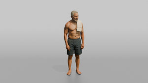 Spa Client Man Standing With A Small Hand Towel Over One Shoulder, Relaxed - 3D character model