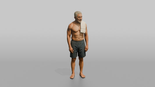 Spa Client Man Standing With A Small Hand Towel Over One Shoulder, Relaxed - 3D character model