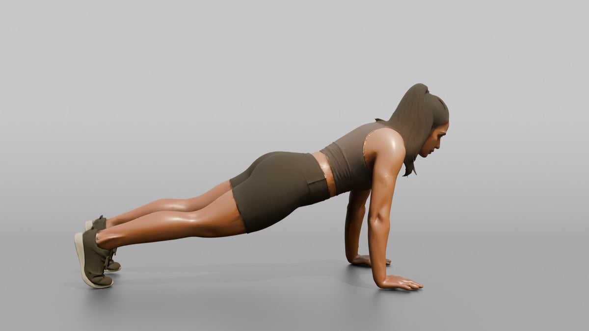 Fitness Influencer Woman Mid Push-up - 3D character model, view 2