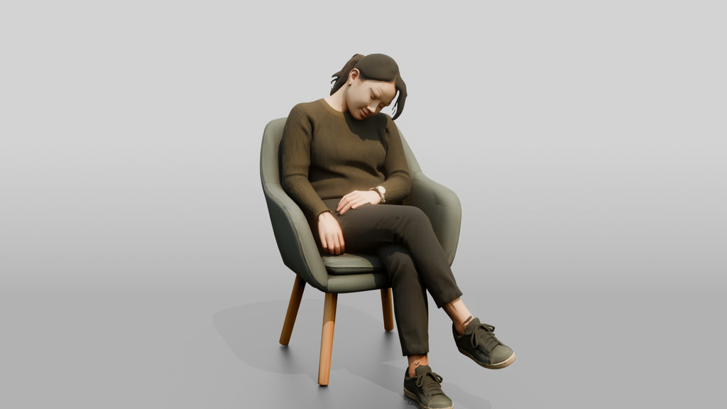 Homeless Woman Sleeping Sitting Up with Her Chin on Her Chest