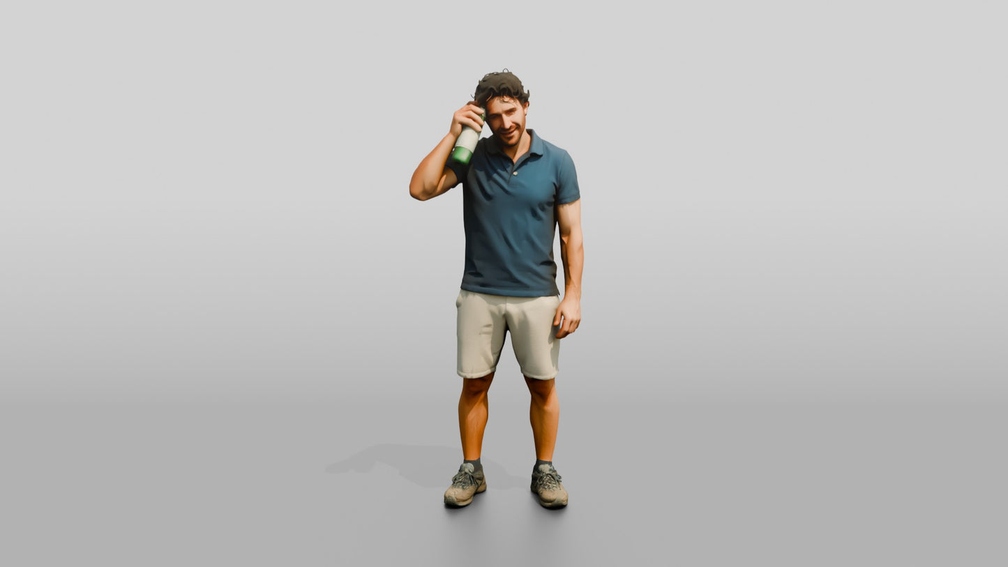Tall Muscular Italian Man Holding a Cold Water Bottle