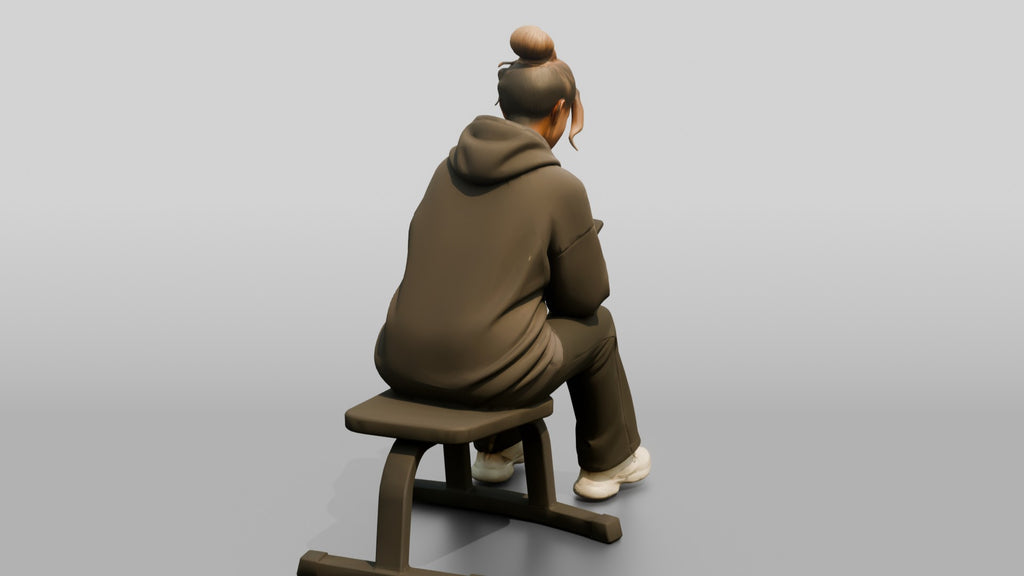 Woman Sitting on Bench with Phone