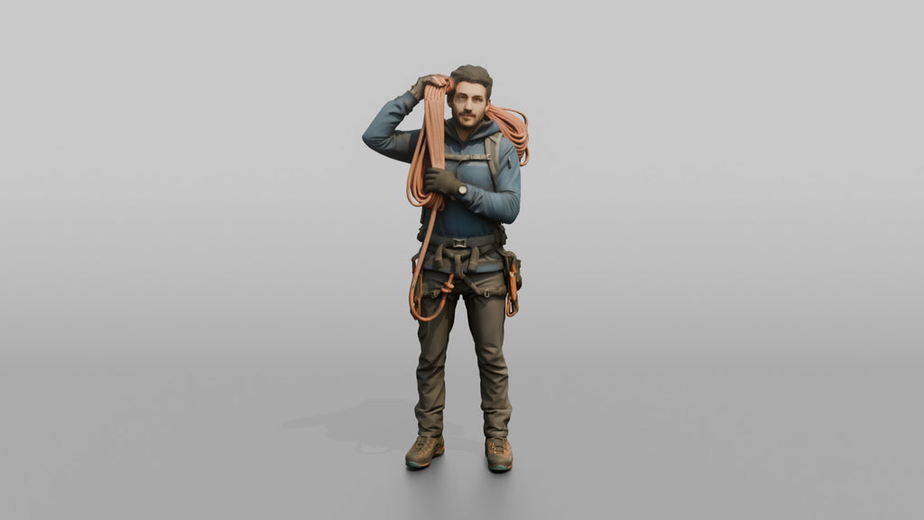 Mountaineer Slinging a Rope Over His Shoulder