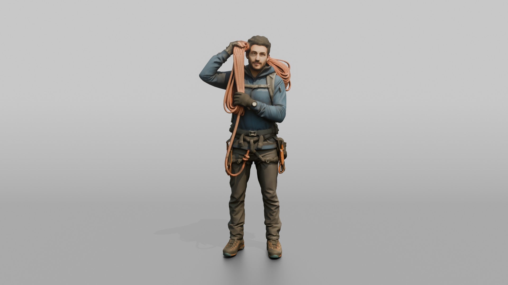 Mountaineer Slinging a Rope Over His Shoulder