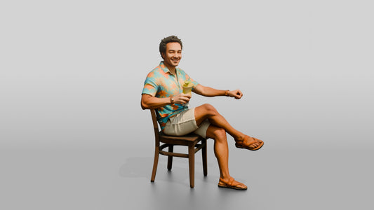 Afro-Latino Man with Tropical Drink - 3D character model, view 1