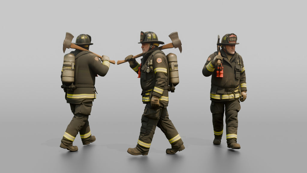 Firefighter Man Carrying a Flathead Axe Across His Shoulder