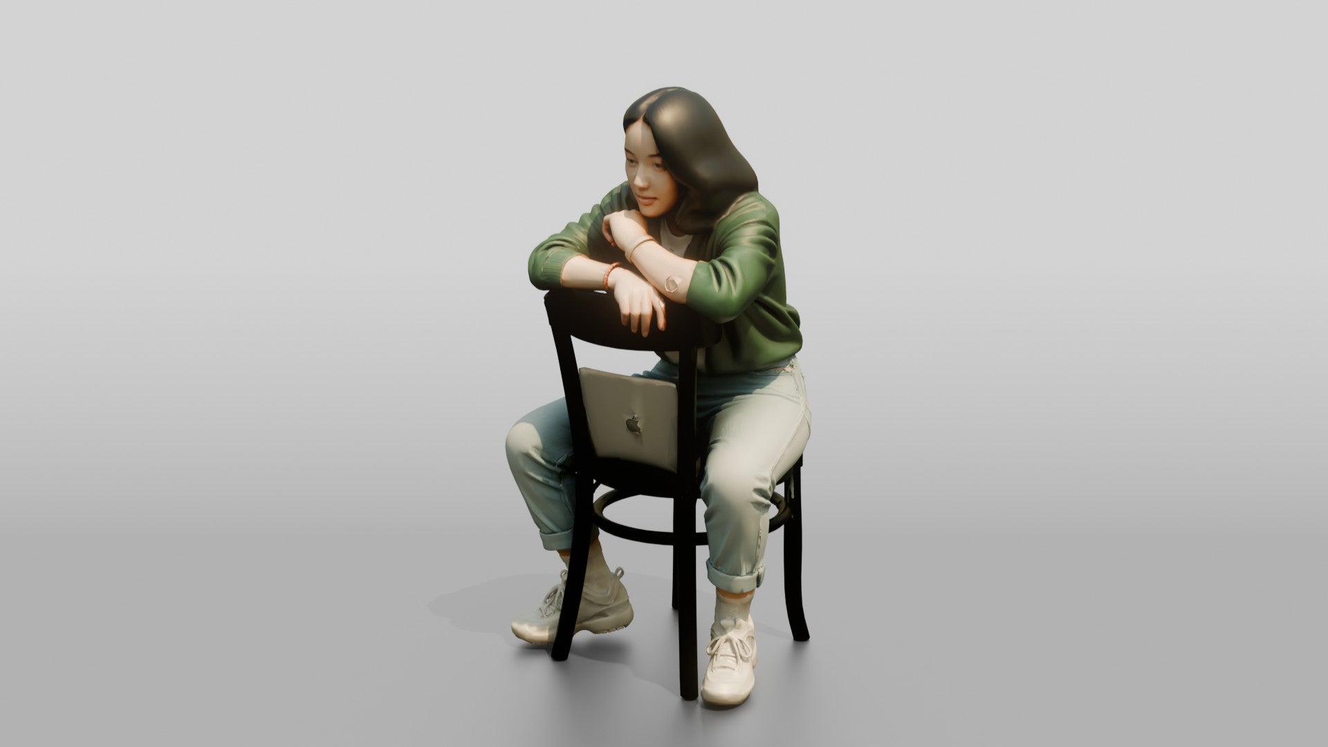 Asian Woman Sitting Backwards on Chair