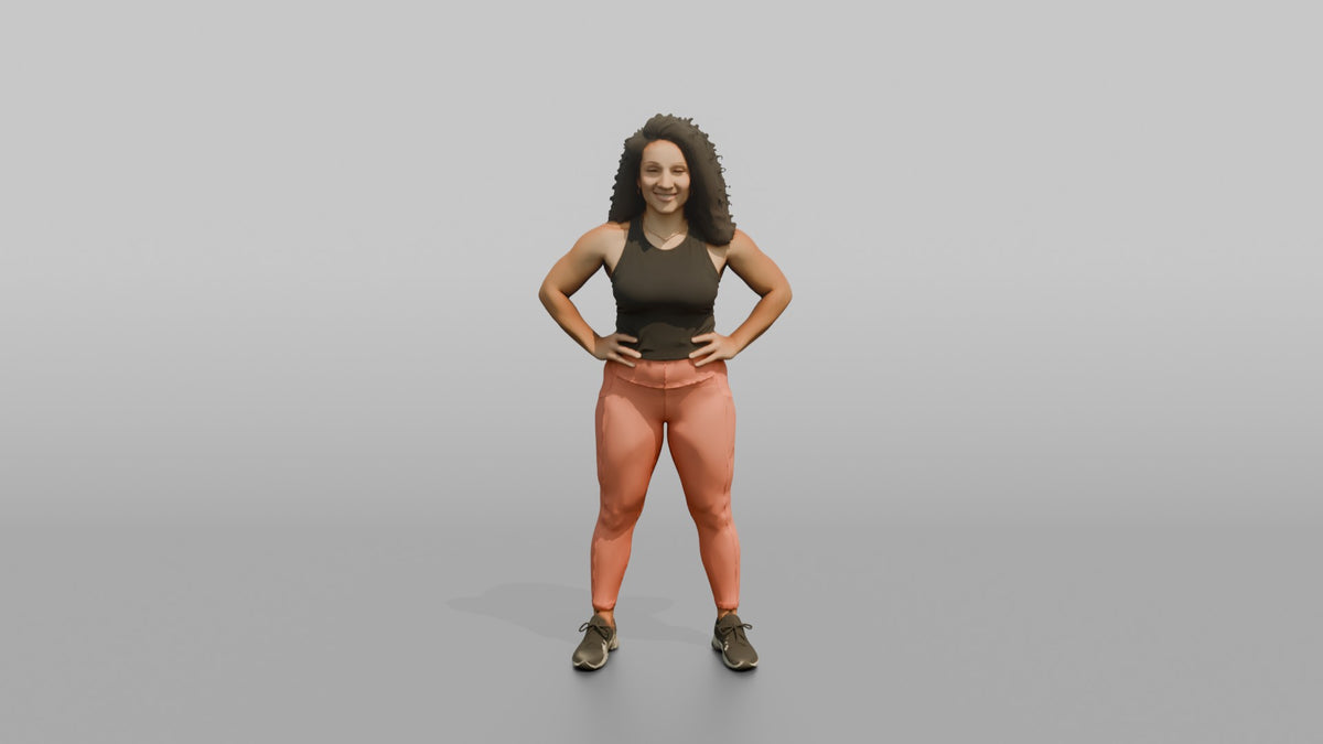 Physique Model Woman Standing With Hands On Hips, Chest Out, Confident Pose - 3D character model, view 5