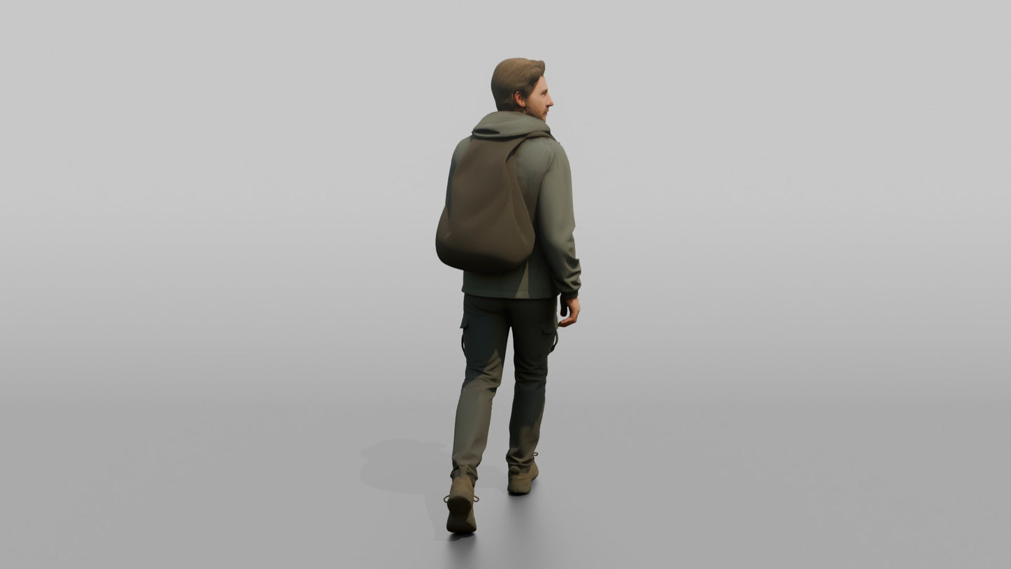 Protester Man Walking with a Backpack