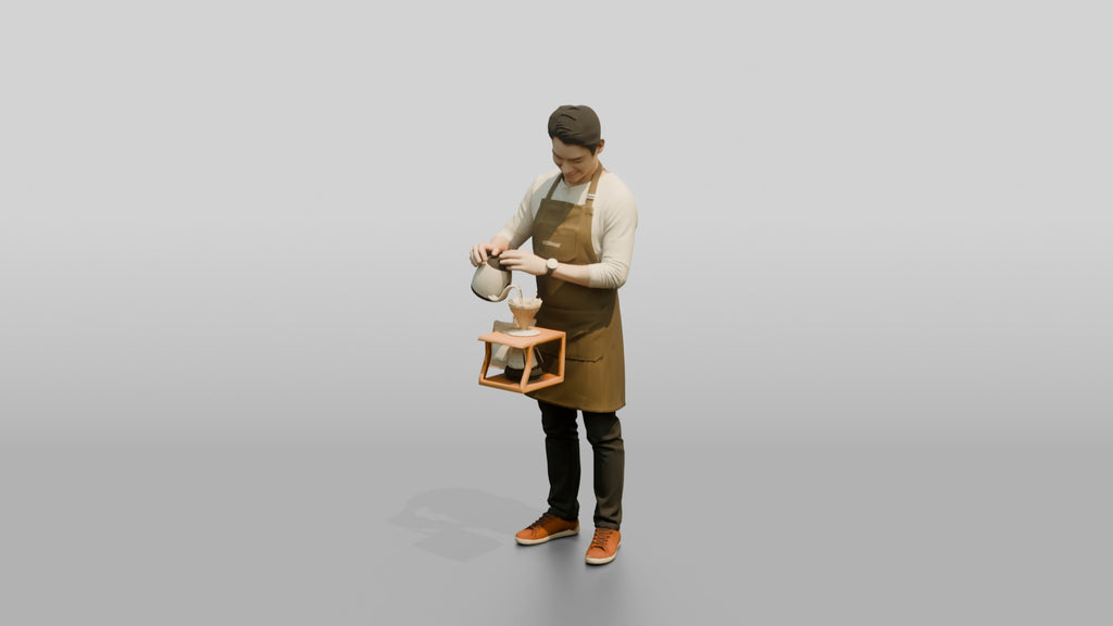East Asian Barista Pouring Over Coffee