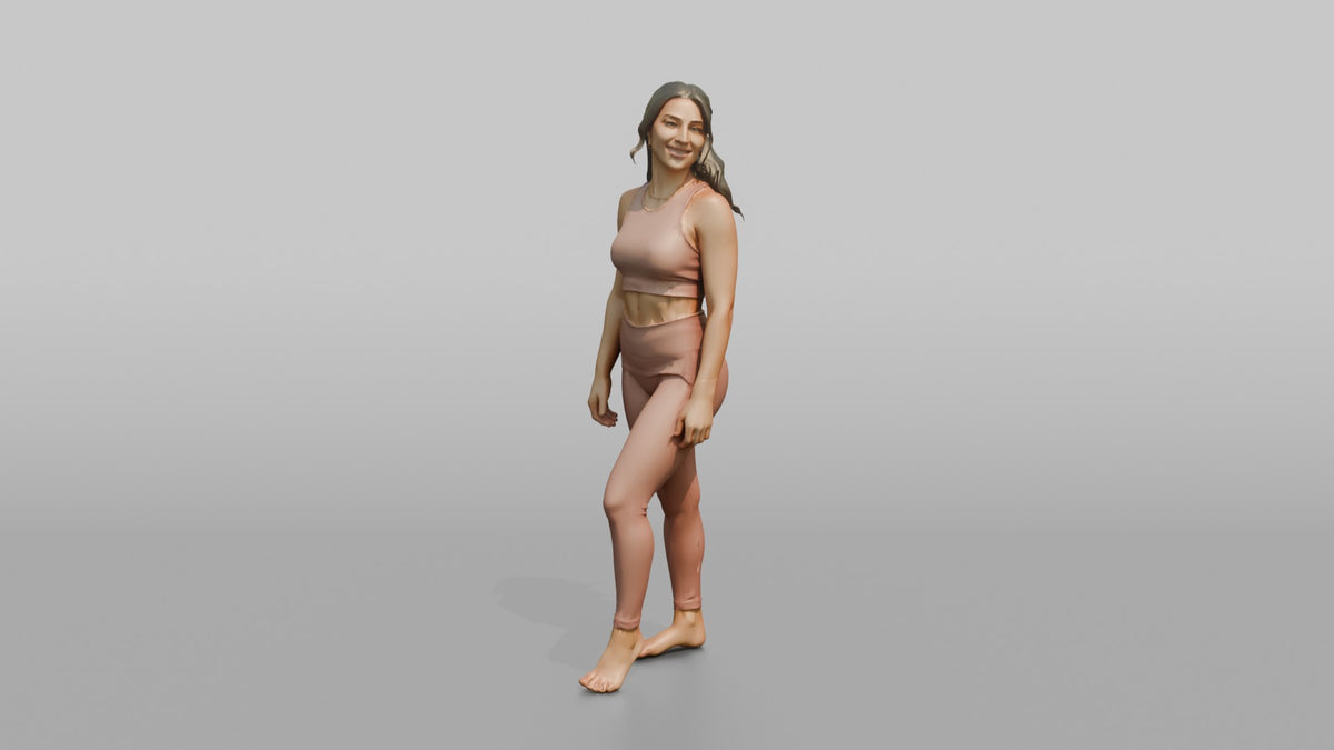 Fitness Influencer Woman Standing With A Slight Lean, Looking Over The Shoulder - 3D character model