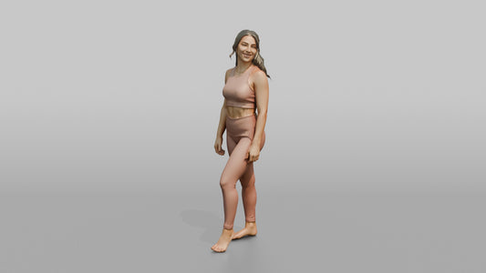 Fitness Influencer Woman Standing With A Slight Lean, Looking Over The Shoulder - 3D character model
