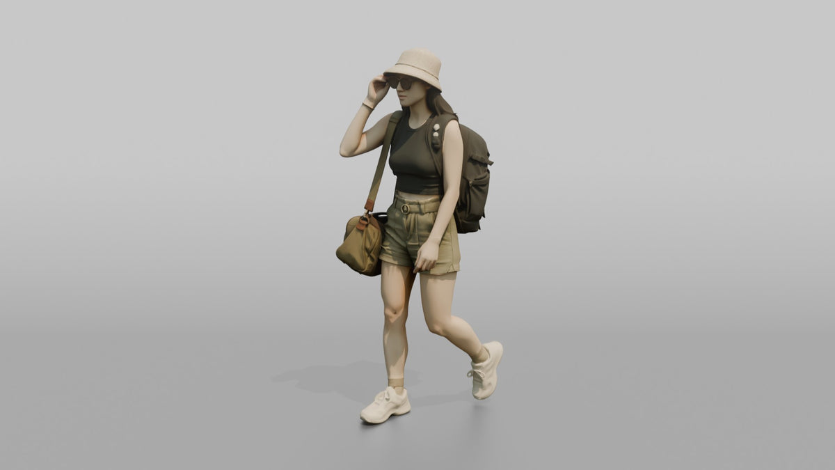 Traveler Putting On Sunglasses In Terminal - 3D character model, view 4