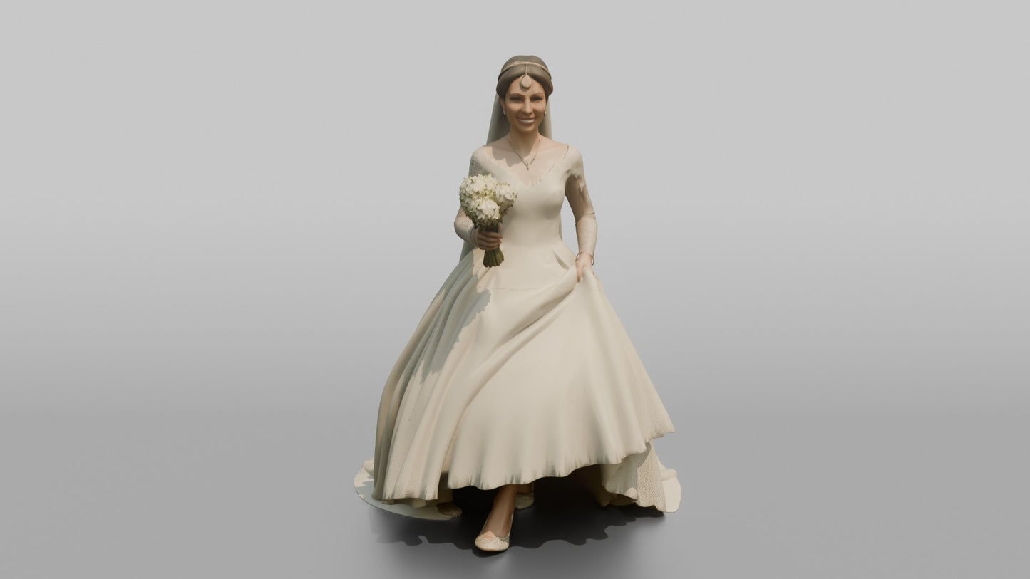 Southeast Asian Bride Lifting Her Lace Gown Skirt