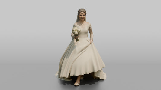 Southeast Asian Bride Lifting Her Lace Gown Skirt - 3D character model, view 1