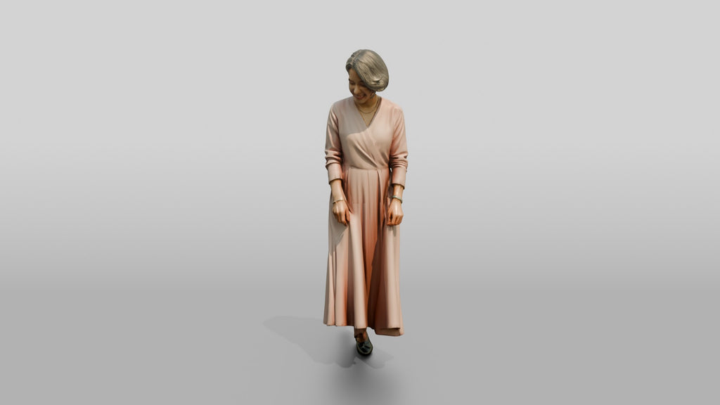 Elegant Woman in Flowing Pink Dress