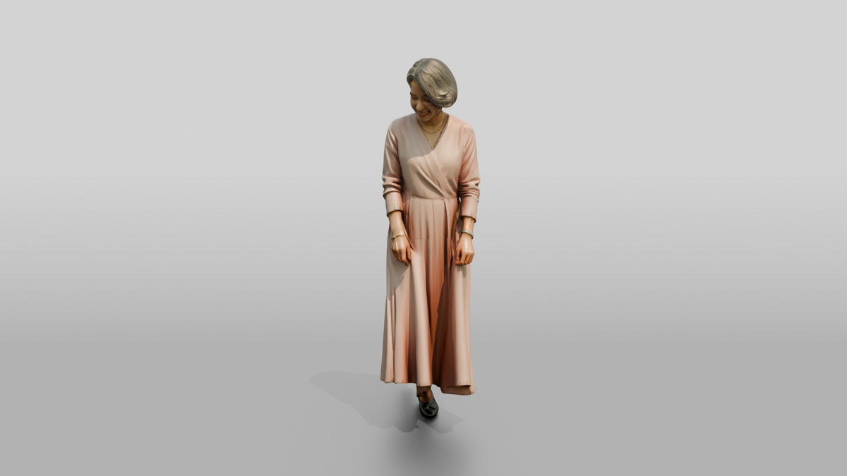 Elegant Woman in Flowing Pink Dress - 3D character model, view 4