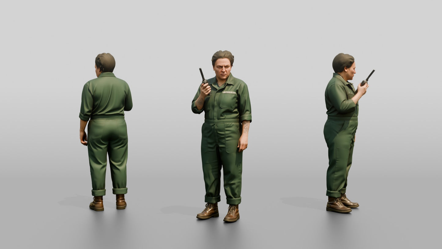 Caucasian Female Prisoner in a Dark Green Uniform