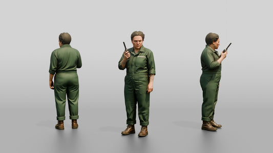 Caucasian Female Prisoner in a Dark Green Uniform