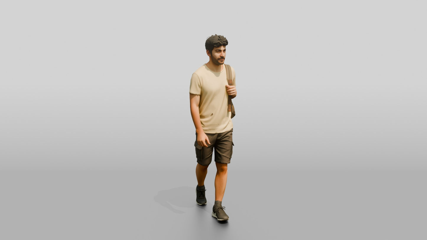 Slender Greek Young Man Carrying a Backpack