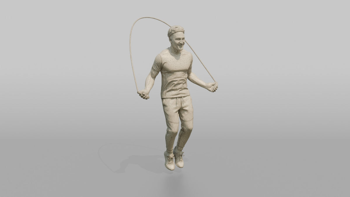 Cardio Athlete Man Mid-jump With A Jump Rope - wireframe topology preview