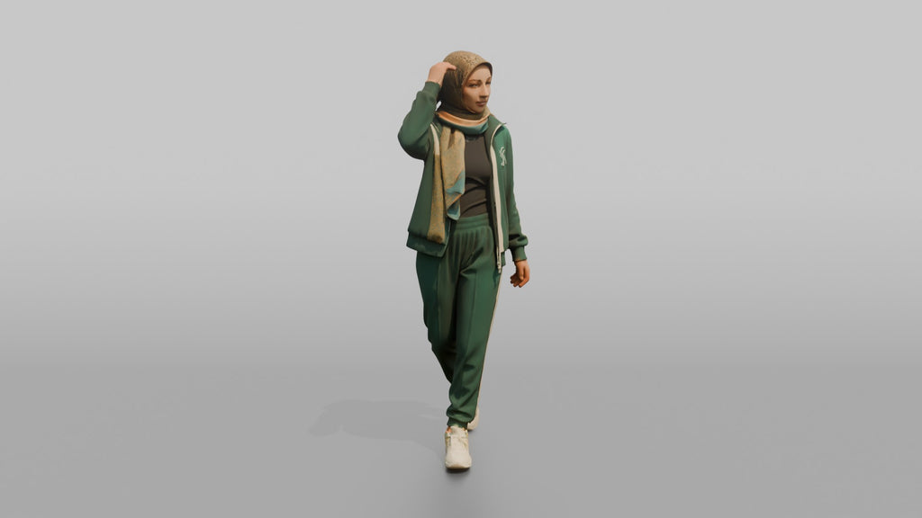 Hijab Woman in Green Tracksuit Walking