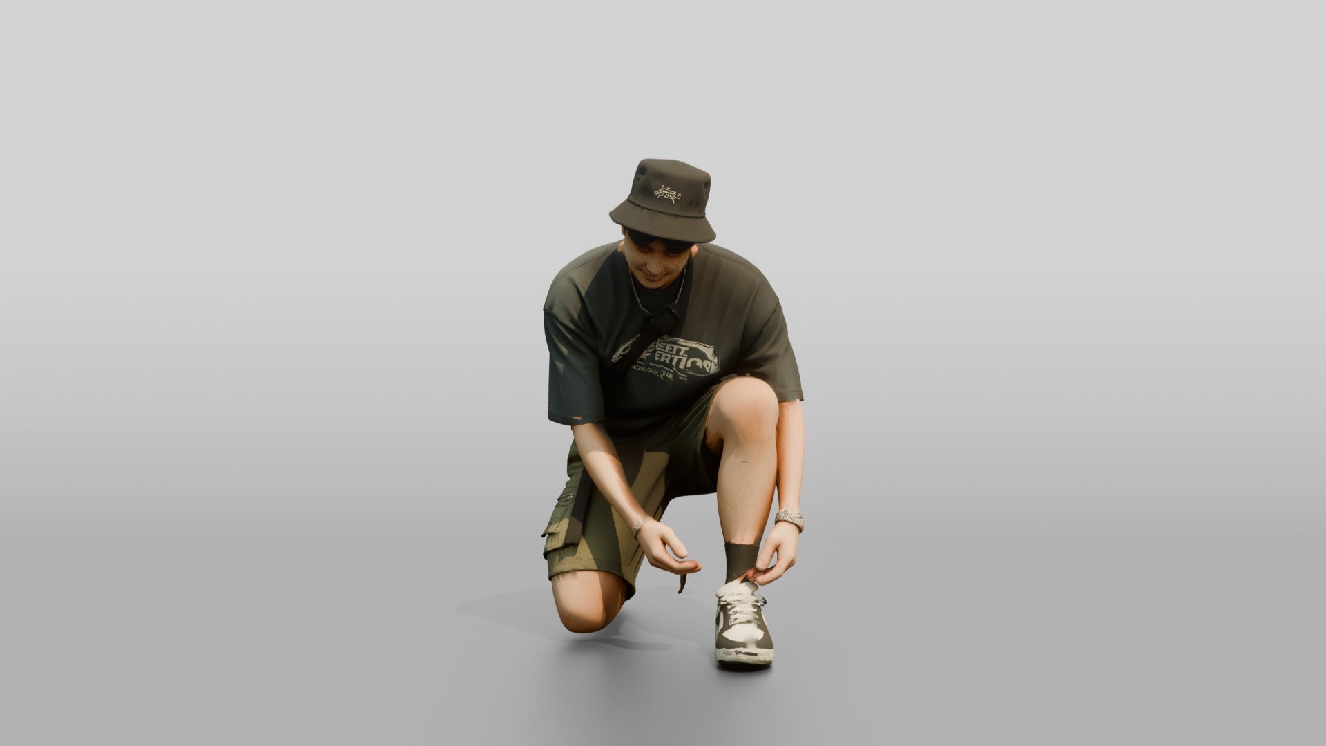 Streetwear Man Tying His Shoelace