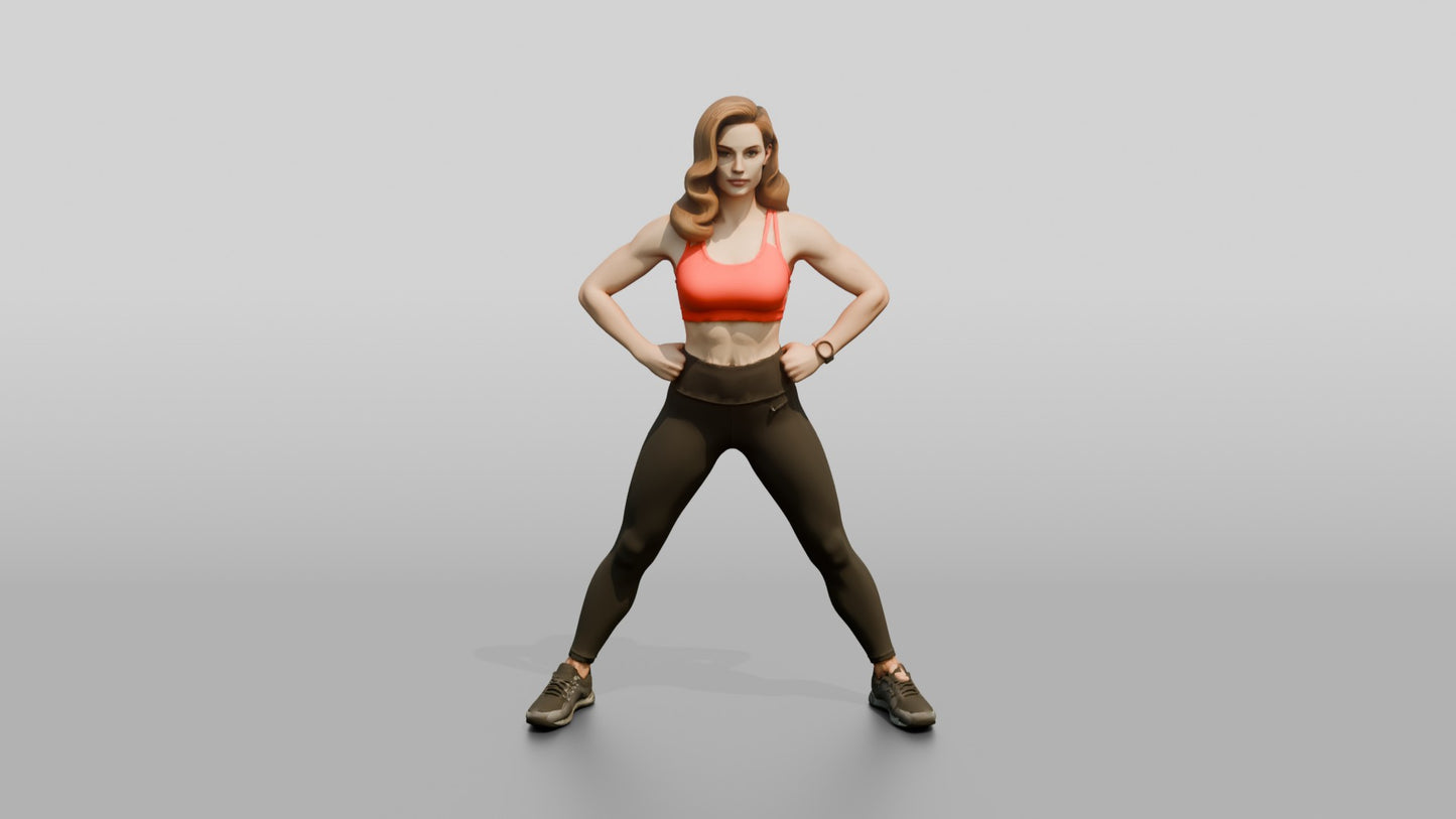 Blonde Woman in Red Sports Bra Wide Stance