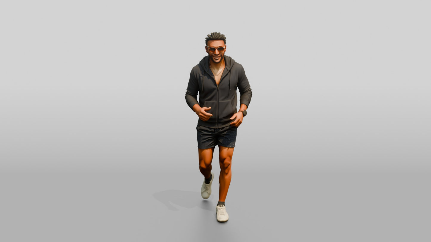 African-American Man Moving Actively in Zip-Up Hoodie
