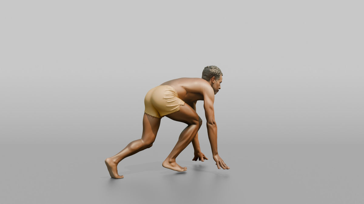 Cardio Athlete Man In A Starting Sprinter's Crouch - 3D character model