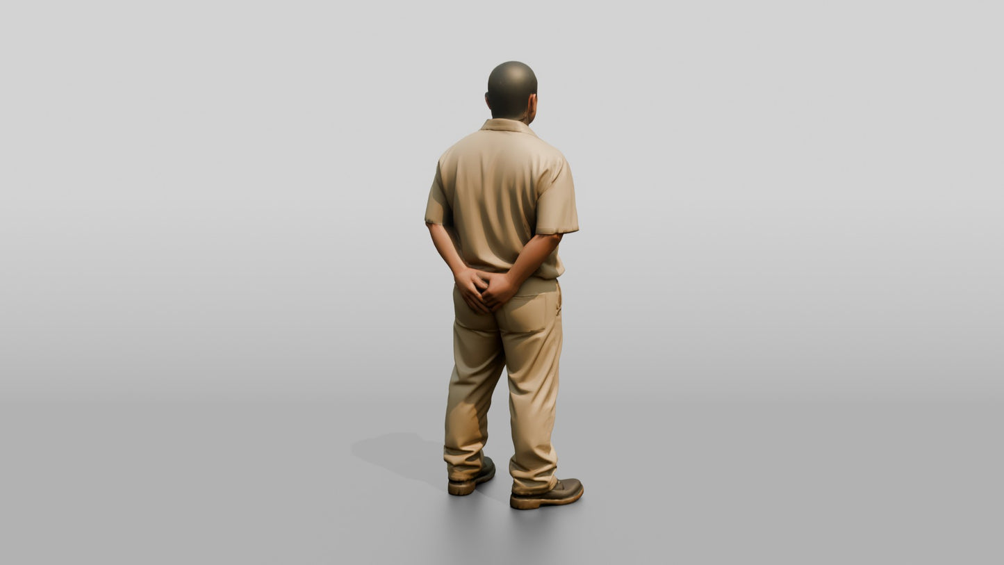 East Asian Male Prisoner in a Khaki Uniform