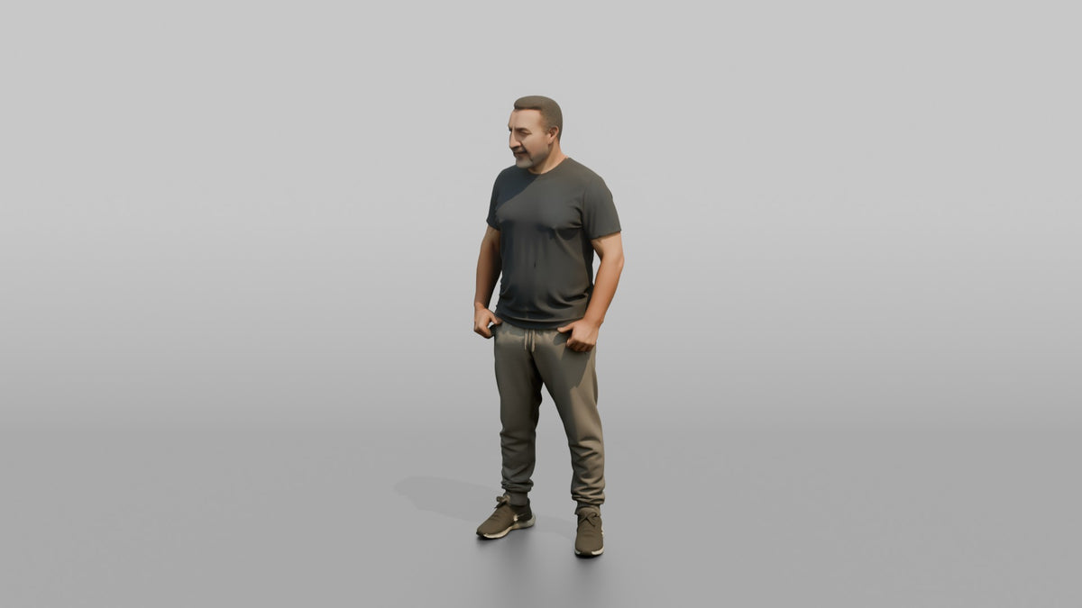 Physique Model Man Standing In A Relaxed Athletic Stance, Thumbs In Waistband - 3D character model, view 4