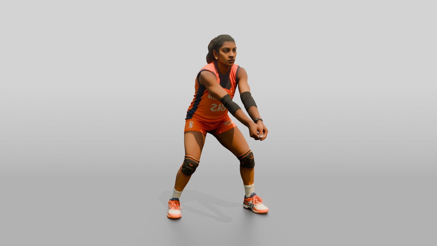 South Asian Female Volleyball Player in Orange Uniform
