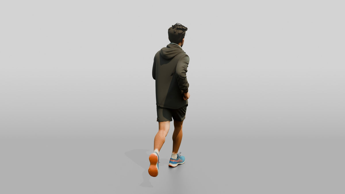 Indian Man Jogging in Technical Jacket - 3D character model, view 3