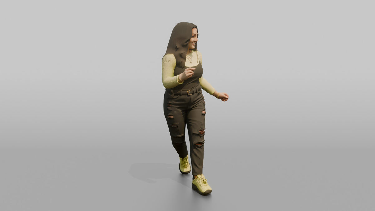 Patron Woman Wearing A Neon Mesh Top Layered Over A Tank, Energetic Stance - 3D character model, view 2