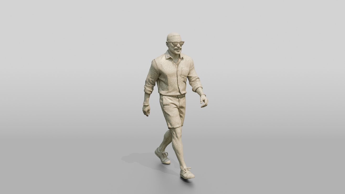 African-American Gentleman Walking the Boardwalk in Linen Shirt