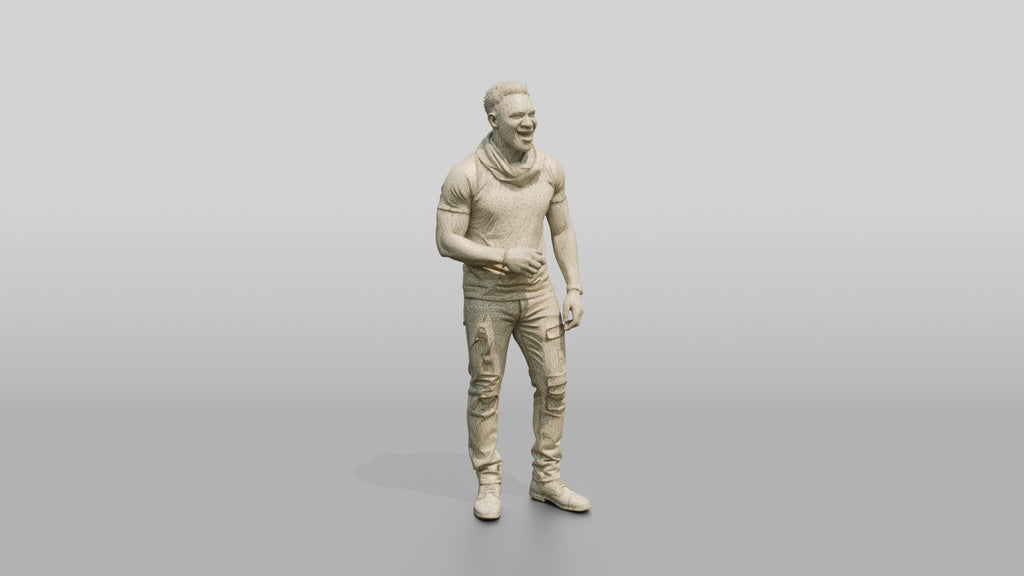Muscular African Man Laughing in Distressed Jeans