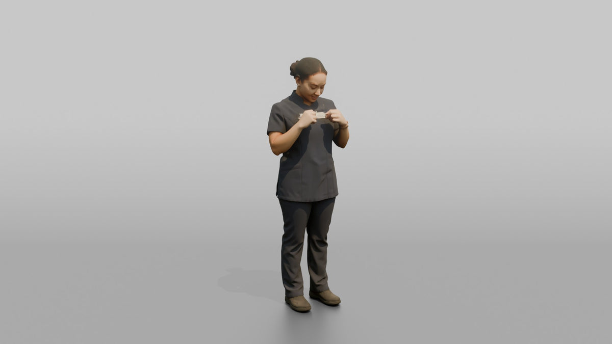 Spa Receptionist Man Adjusting A Name Badge On A Spa Uniform - 3D character model