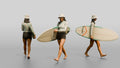 Woman Balancing Surfboard Adjusting Wax Grip