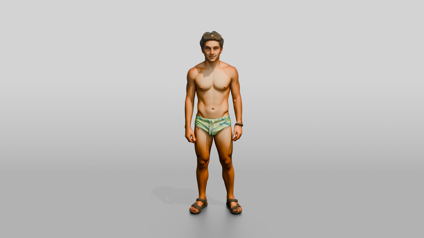 Mestizo Man in Yellow Patterned Swim Brief Pose