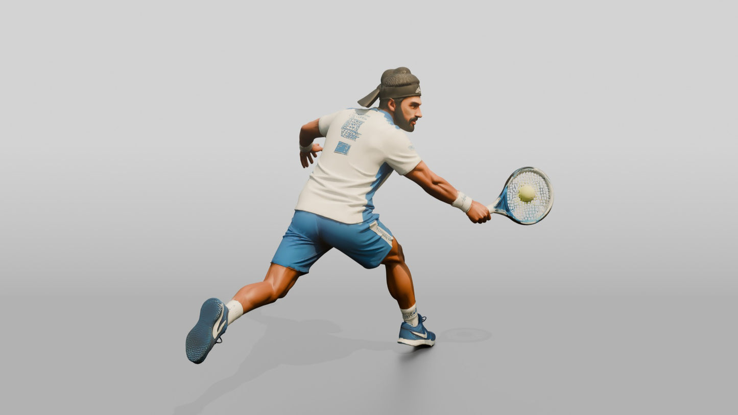 Male Tennis Player Lunging for a Backhand Return
