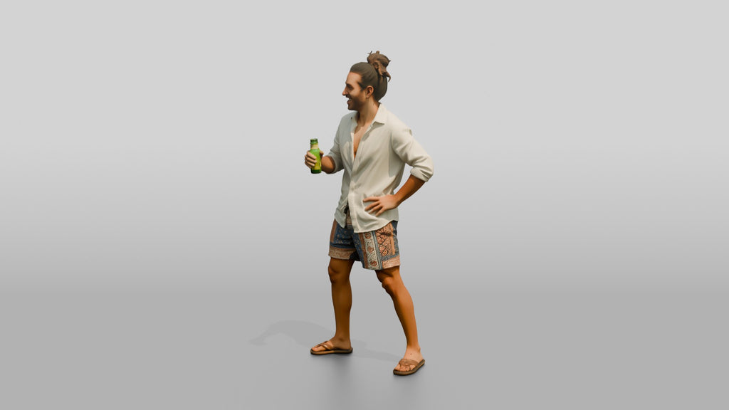 Boho Man with a Beer in a Linen Shirt