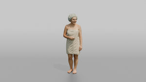 Spa Client Woman Standing Wrapped In A Towel, Hair In A Shower Cap - 3D character model
