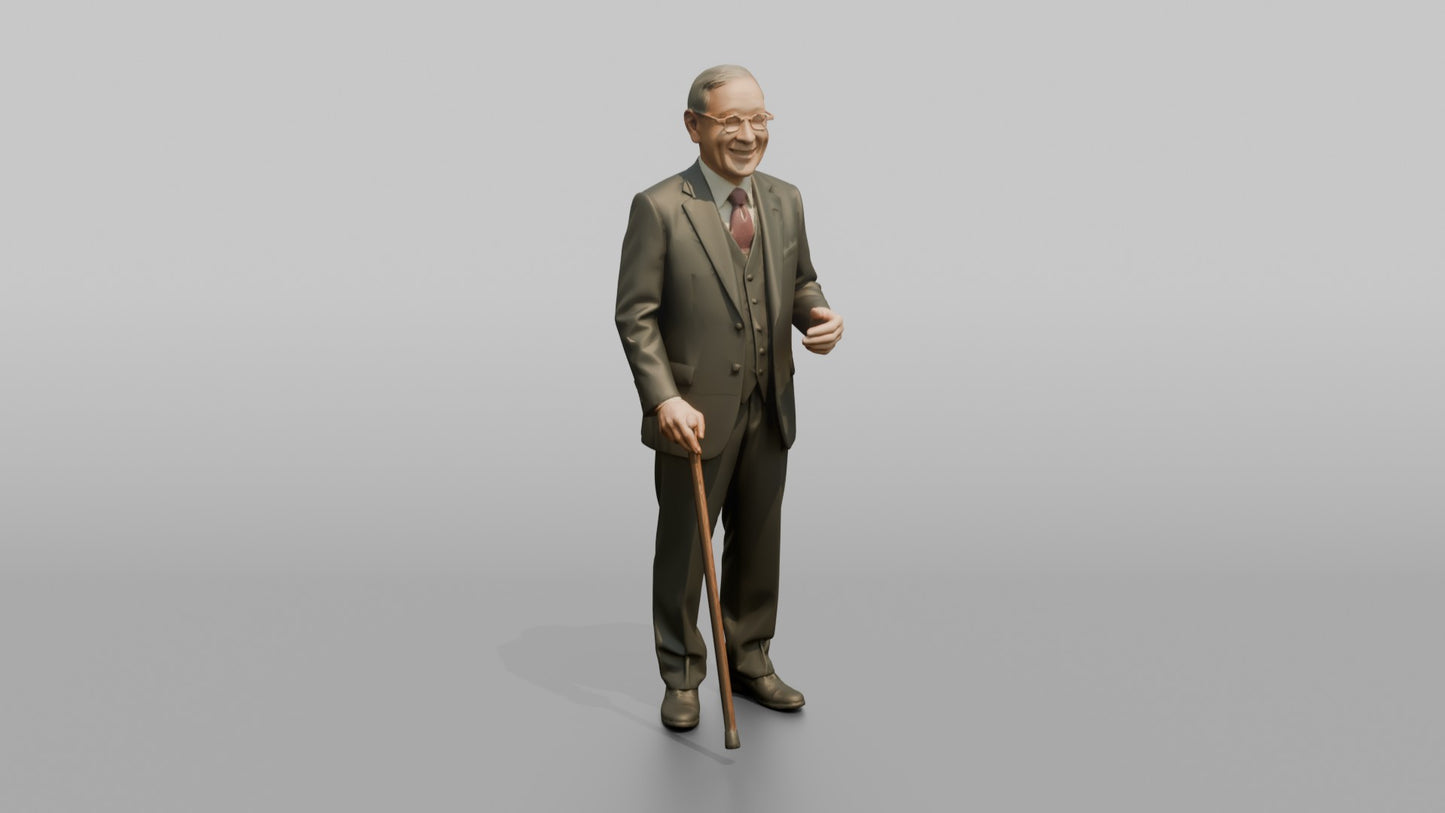 Elderly Wedding Guest with a Wooden Walking Stick