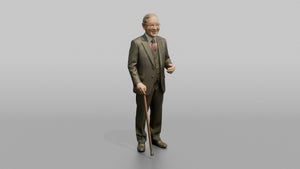 Elderly Wedding Guest with a Wooden Walking Stick - 3D character model, view 1