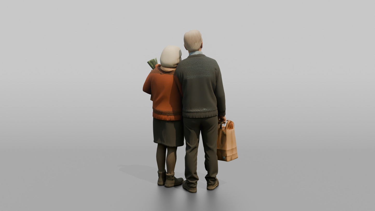 Elderly Couple Standing Together with Grocery Bags