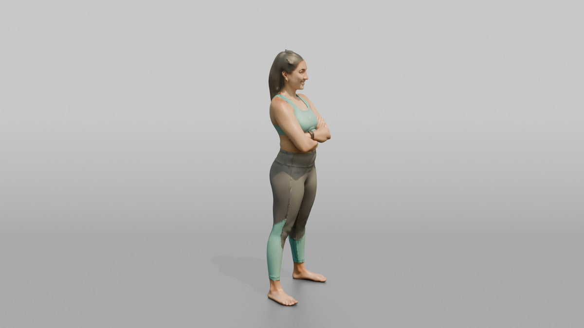 Physique Model Woman Standing With Arms Crossed, Confident Post-workout Stance - 3D character model, view 2