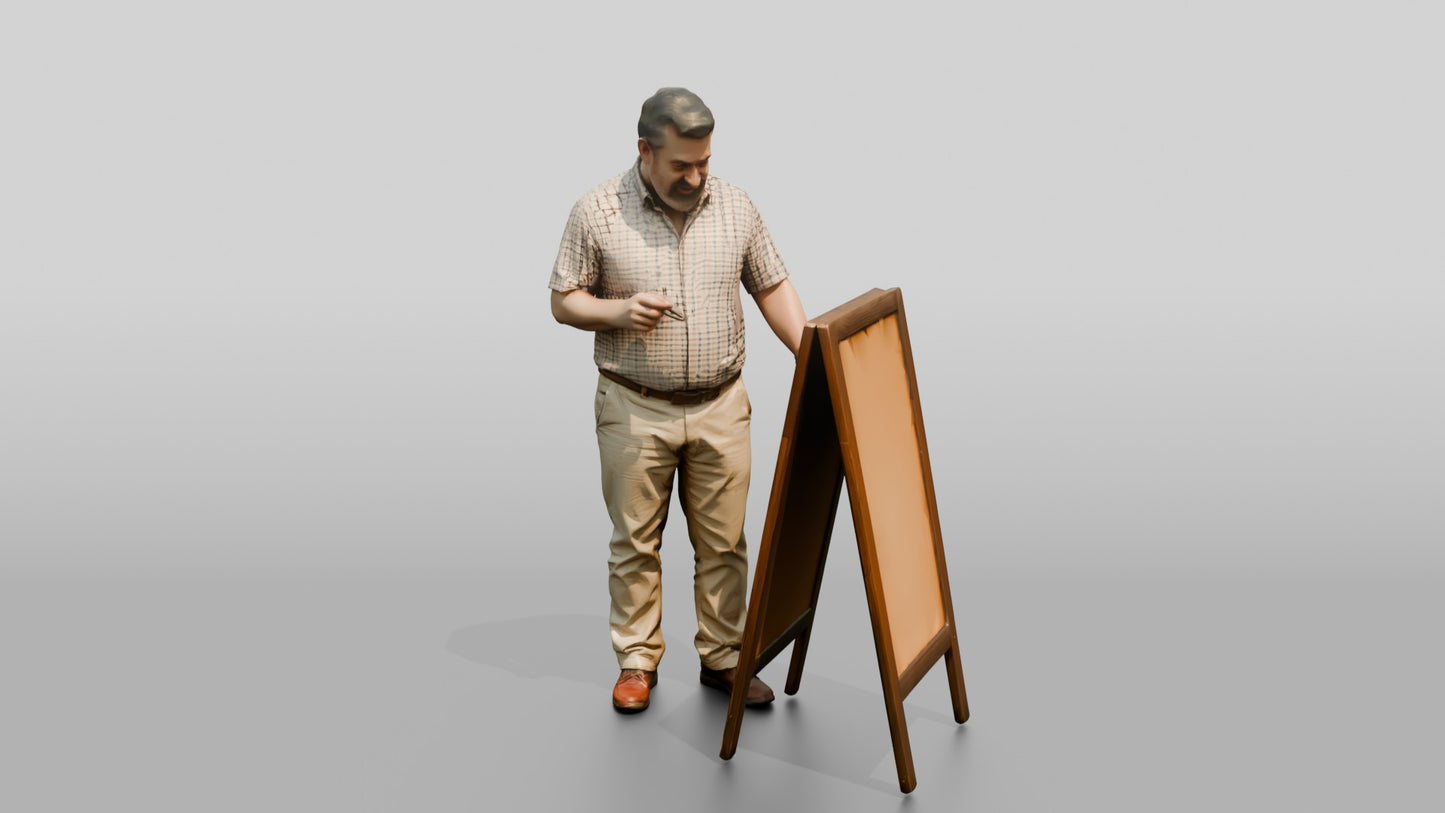 Middle-Aged Curvy Spanish Man Looking at a Menu Board